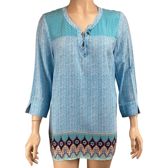 J Jill Top Size XS Xsmall‎ NWT Aegean Tunic Womens Blue Patterned Geometric - Picture 1 of 7
